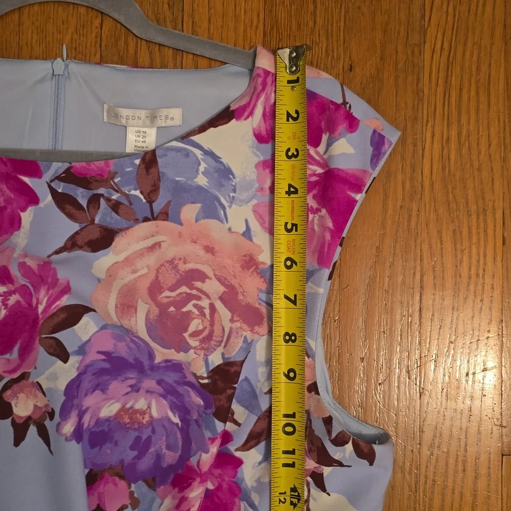 LONDON TIMES BRAND WOMEN'S BLUE AND PINK PLUS FLORAL SLEEVELESS DRESS SIZE 16 - Picture 13 of 17